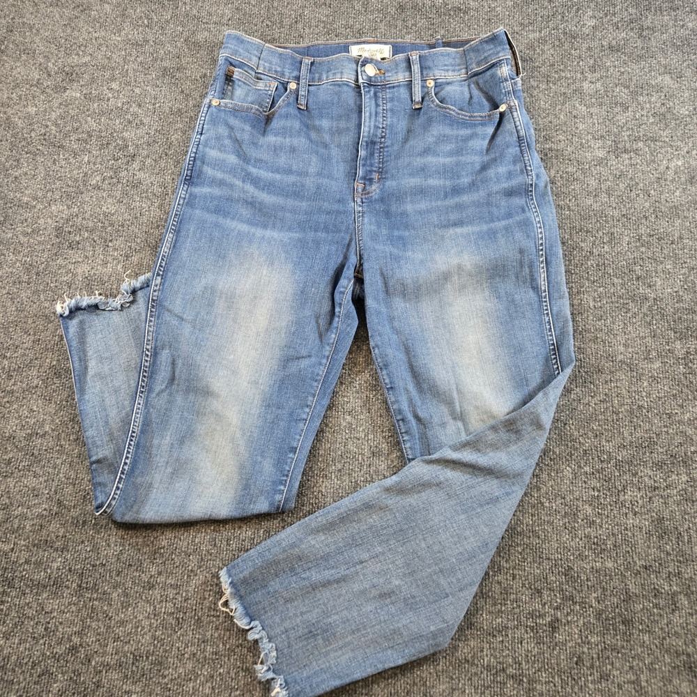 Madewell Stovepipe High Rise Raw Hem Straight Leg Blue Jeans Size 31 Clean Girl